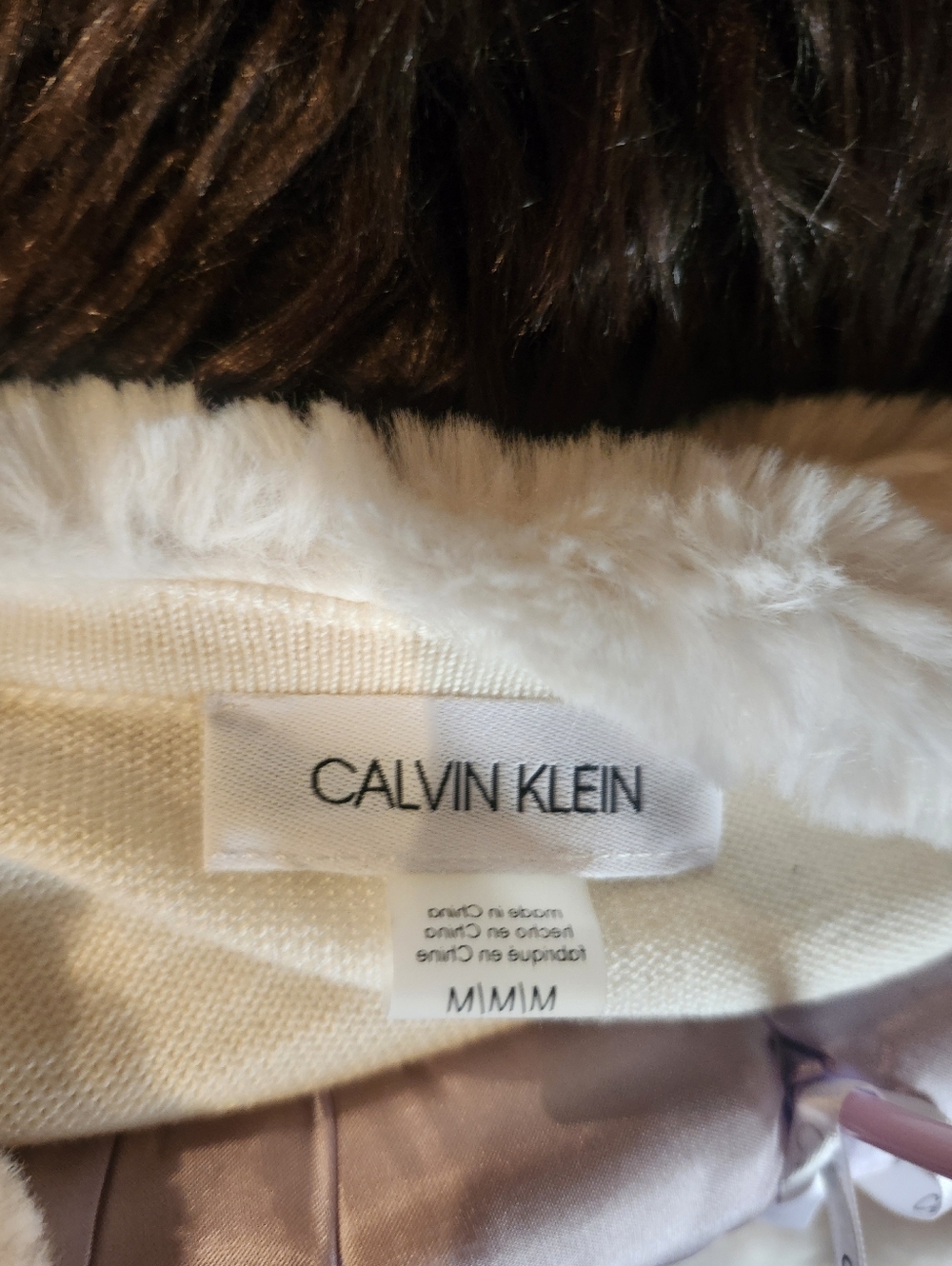 Calvin Klein White Jacket with Brown Faux Fur Trim
